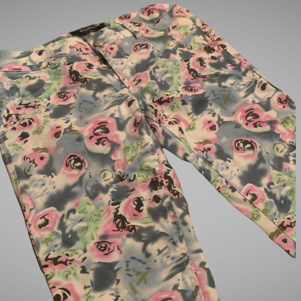Boom Boom Blue Pink Floral Print Skinny Jeans - Picture 2 of 9